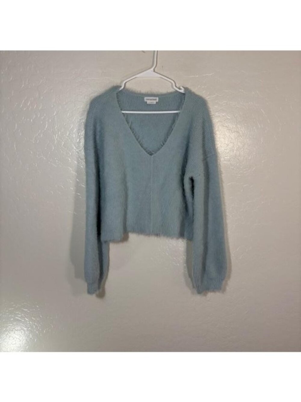 Lovers And Friends Sweater Womens Medium Blue V-Neck Cropped Balloon Sleeve